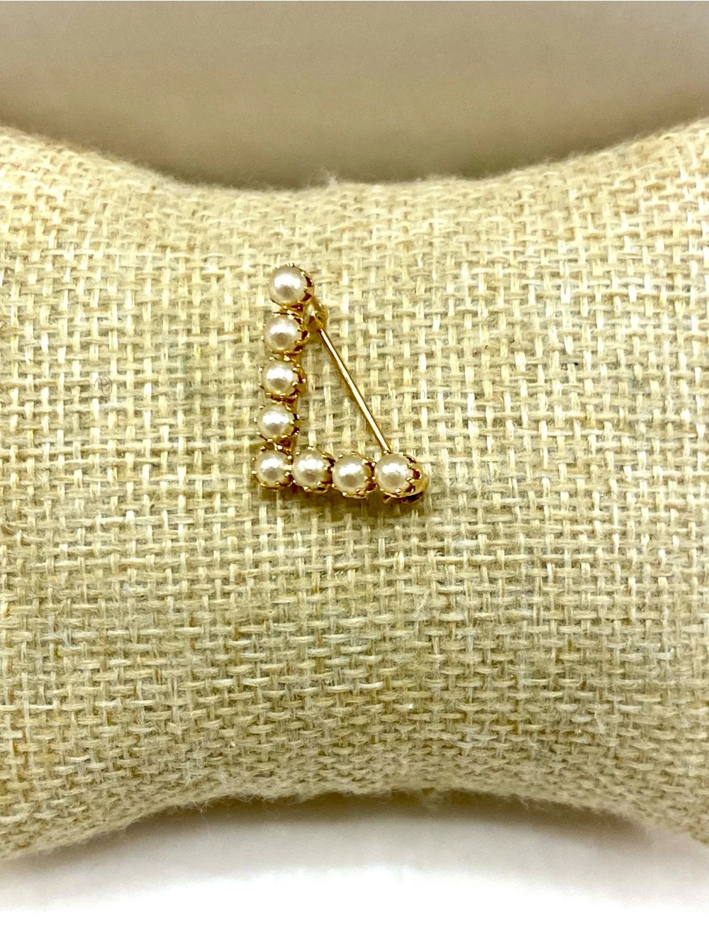 Gold-Tone Pearl “L” Triangle Brooch